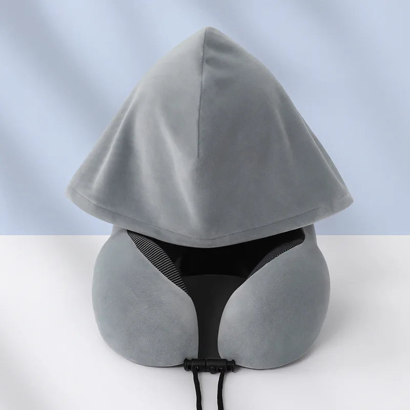 High Support Memory Foam U Shaped Travel Neck Pillow with Hood