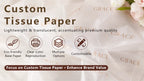 Custom Tissue Paper: 100 MOQ, 17gsm, Virgin Wood Pulp | Single-Color Logo Wrapping Paper