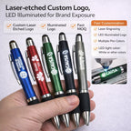 Custom 3-in-1 LED Pens 100 MOQ | Laser Engraving Stylus Promotional Gifts