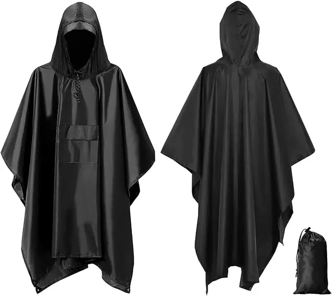 Multifunctional PVC Hooded Rain Poncho Waterproof Raincoat Outdoor Camping Hiking Climbing Recyclable Rain Gear Logo Decoration