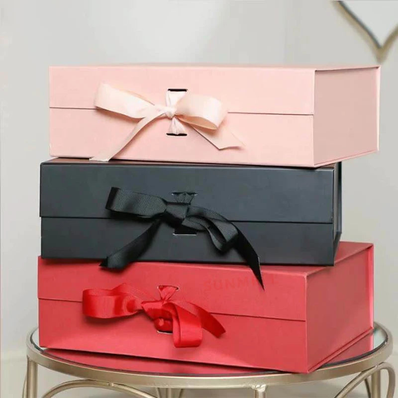 Custom Folding Magnetic Gift Box with Ribbon | Collapsible, 1,000 MOQ, Gold Foil