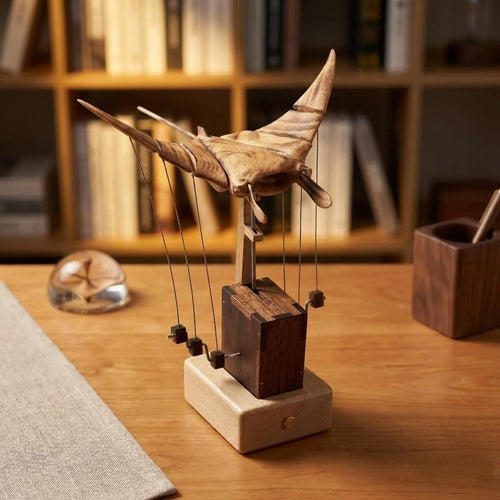 Handcrafted Walnut Music Box | Manta Ray Desk Ornament | Anxiety Relief Gift