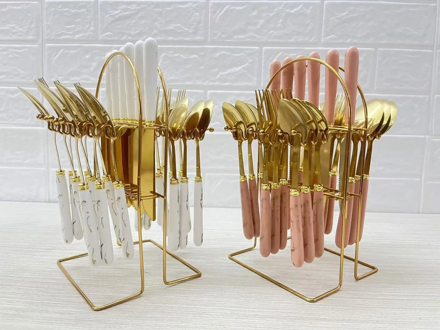 Marble Pattern Flatware Set 24-Piece | Stainless Steel 410 | 1 MOQ