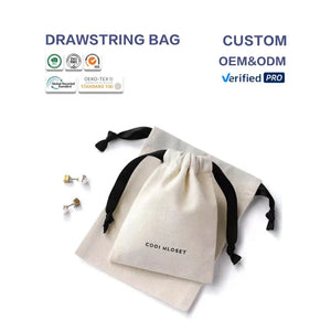 Custom Canvas Drawstring Bags with Logo | 100 MOQ for Jewelry & Gift Packaging