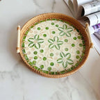 Double-Ear Rattan Fruit Plate | Hand-Woven | 50 MOQ | Colorful Shell