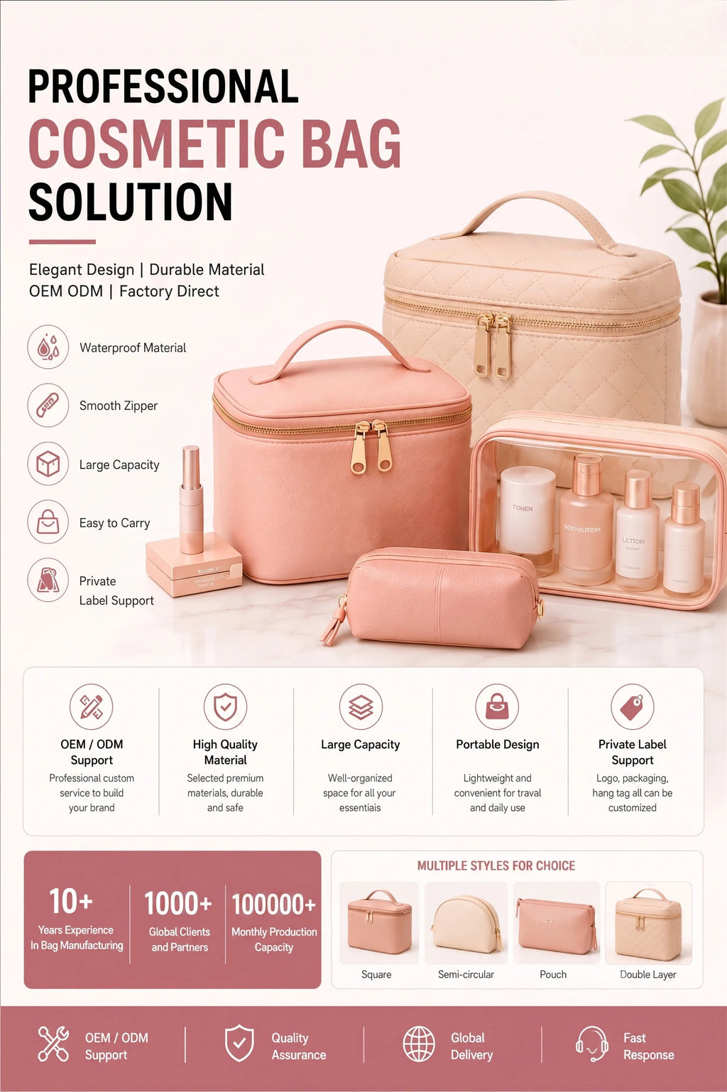 Custom Quilted Cosmetic Bags with Logo | MOQ 1,000