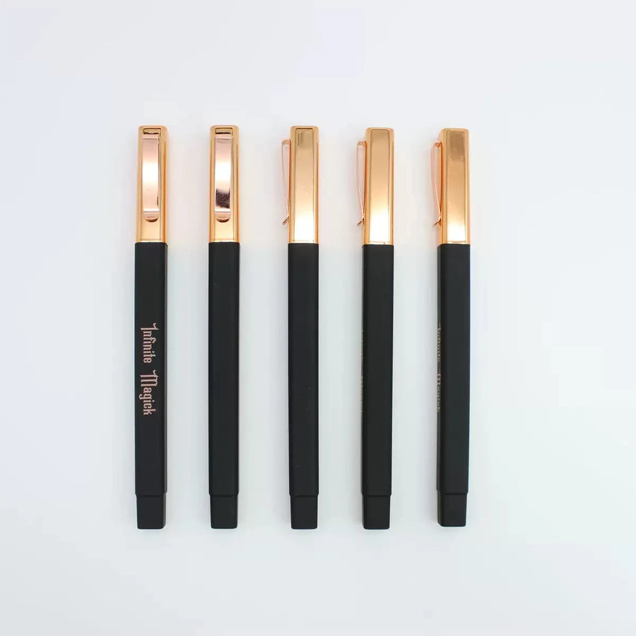 Custom Luxury Gold Clip Pen | Rubber Grip | 100pc MOQ | Hotel Promo