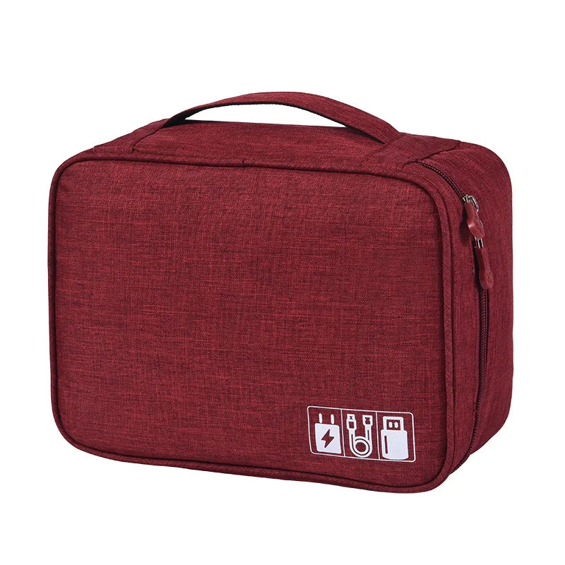 Custom Travel Electronics Organizer Bag 500pcs MOQ | Water-Resistant Cation Fabric, Logo Print