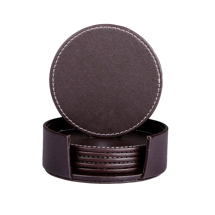 Custom Logo Leather Coasters with Holder | Wholesale OEM