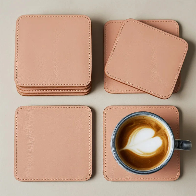 Custom PU Leather Coasters with Logo | MOQ 200 pcs
