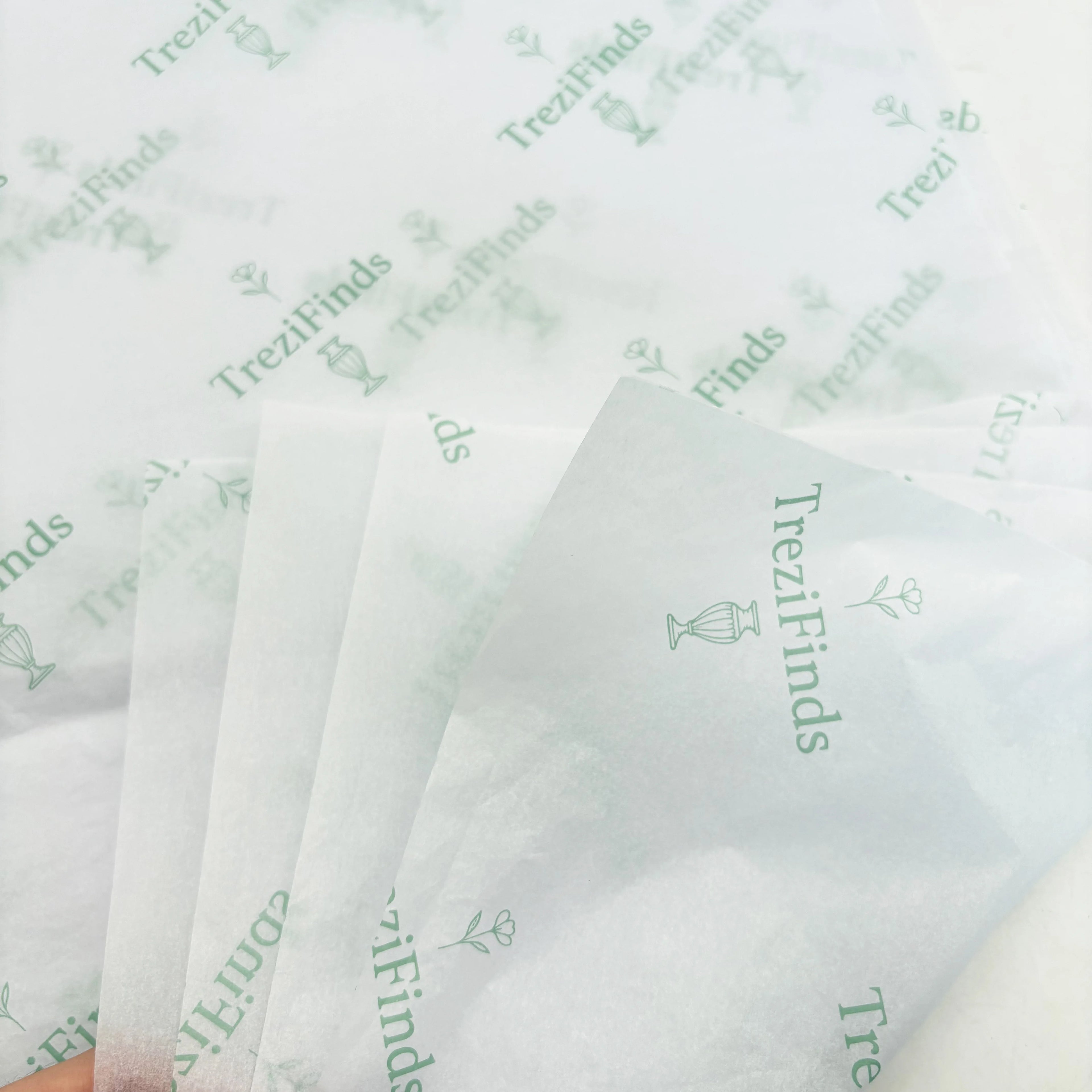 Custom Tissue Paper: 100 MOQ, 17gsm, Virgin Wood Pulp | Single-Color Logo Wrapping Paper