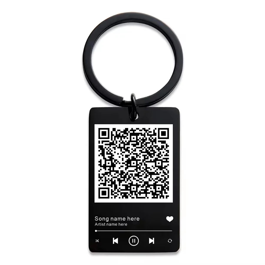 Custom Stainless Steel QR Code Keychain 500pcs MOQ | 6-Color Letterpress | Spotify Music Keyring