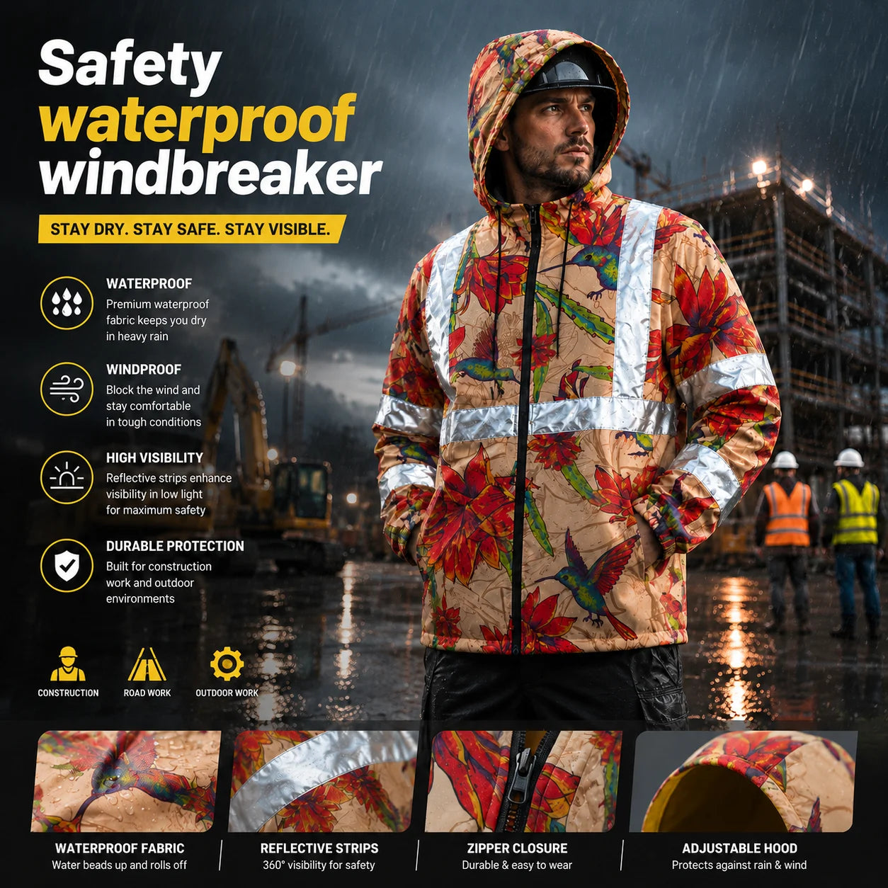 ANSI Class 3 Safety Jacket Custom Logo | Waterproof Hi-Vis Windbreaker