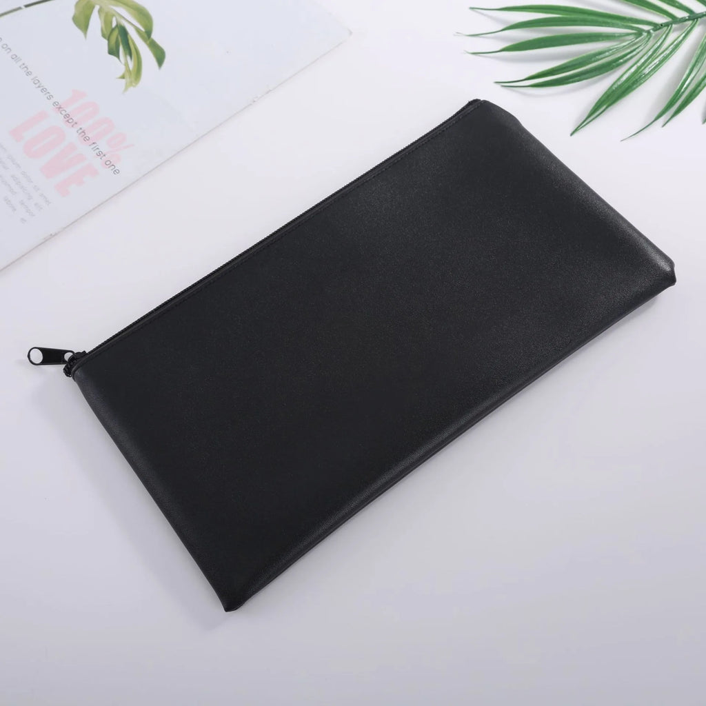 MOQ 100 Pcs Zipper PU Leather Utility Sleeve Wholesale Custom Synthetic Polyurethane Utility Envelope with Slide Fastener