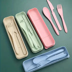 Custom Wheat Straw Travel Utensil Set with Case for Office Lunch, School Meals & Everyday Carry