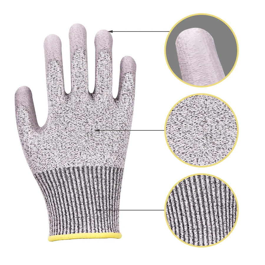 EN388 Cut Level 5 HPPE Anti-Cut Work Gloves – PU Coated Safety Gloves with Custom Logo