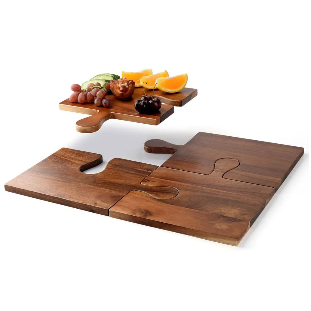 Acacia Wood Cutting Board Set | Charcuterie Board with Puzzle Handles