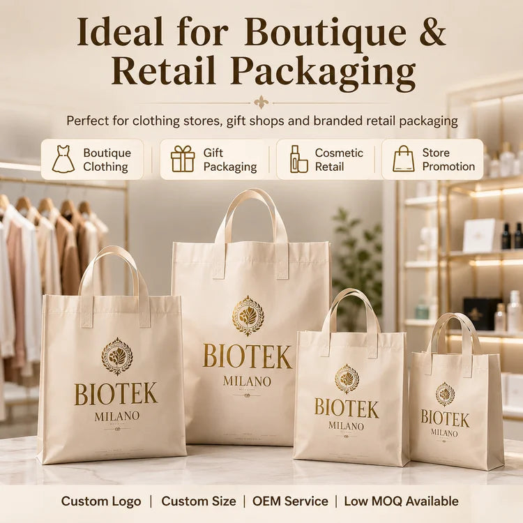 Custom CPE Shopping Bags with Logo | 500 MOQ Die-Cut Handles Retail