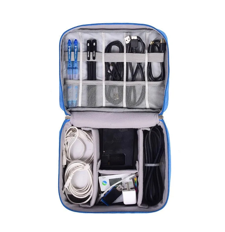 Custom Travel Electronics Organizer Bag 500pcs MOQ | Water-Resistant Cation Fabric, Logo Print