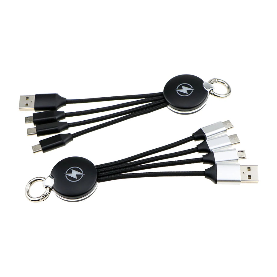 Custom 3-in-1 Keychain Charger 5V/2A | CE/RoHS/FCC Certified | 9-Day Lead