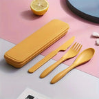 Custom Wheat Straw Travel Utensil Set with Case for Office Lunch, School Meals & Everyday Carry