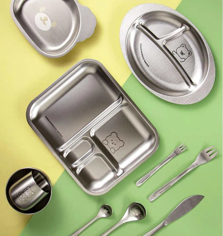 304 Stainless Steel Kids Plate — 100 MOQ, Divided Animal Shape