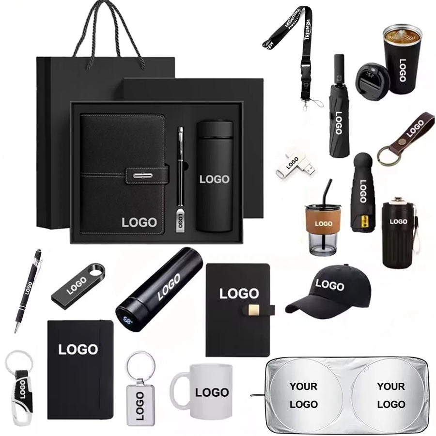 Custom Logo Business Gift Set with Notebook, Drinkware and Everyday Accessories