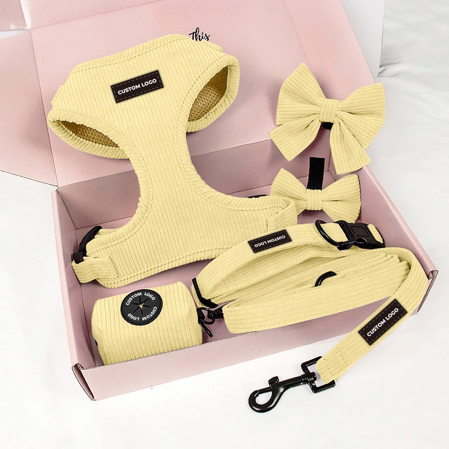 Custom Dog Harness with Logo | Pink Corduroy Leash Set MOQ 60