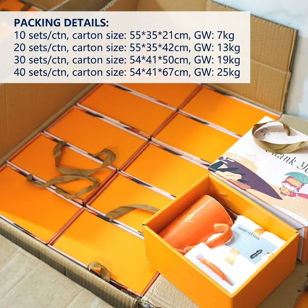 Custom Ceramic Mug Gift Set Wholesale | Towel Spoon Lid Box 50 MOQ