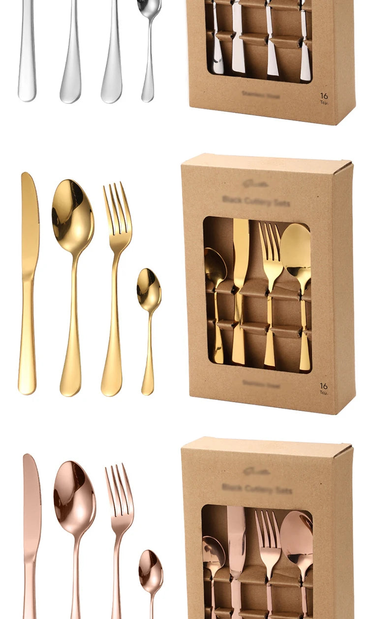 24 Pcs Gold Stainless Steel Flatware Set | 1,000 Box MOQ | Wholesale Cutlery