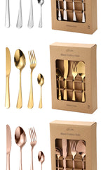24 Pcs Gold Stainless Steel Flatware Set | 1,000 Box MOQ | Wholesale Cutlery