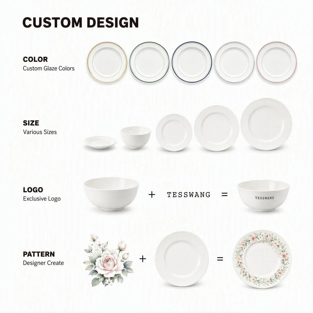 Custom Logo Porcelain Tableware Plates | Hotel Restaurant Wholesale