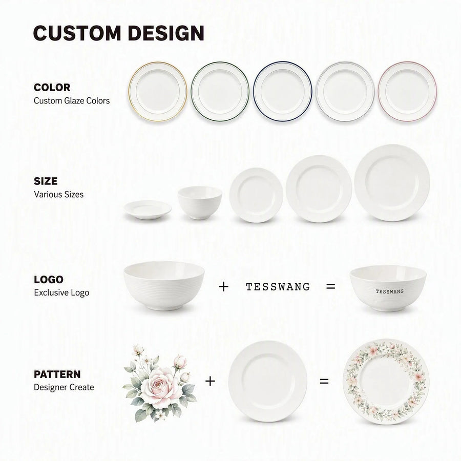 Custom Logo Porcelain Tableware Plates | Hotel Restaurant Wholesale