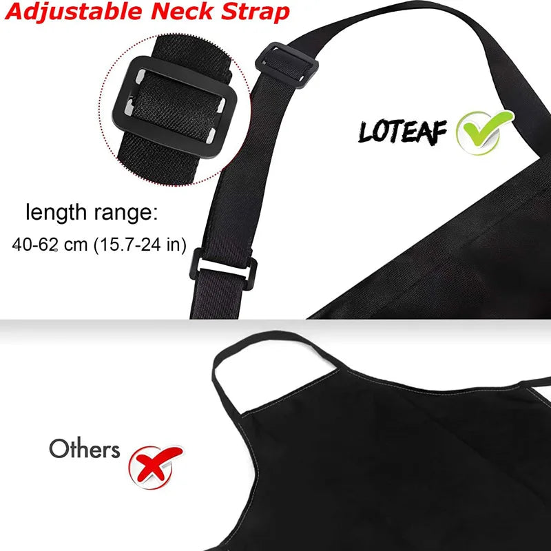 Custom Waterproof Poly-Cotton Restaurant Apron with 3 Pockets and Adjustable Neck Strap