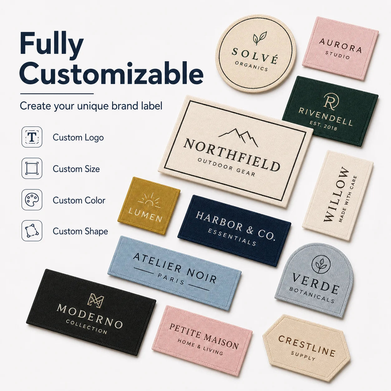 End Fold Woven Garment Labels | OEKO-TEX, BSCI, GRS Certified | 100 MOQ | Custom Logo