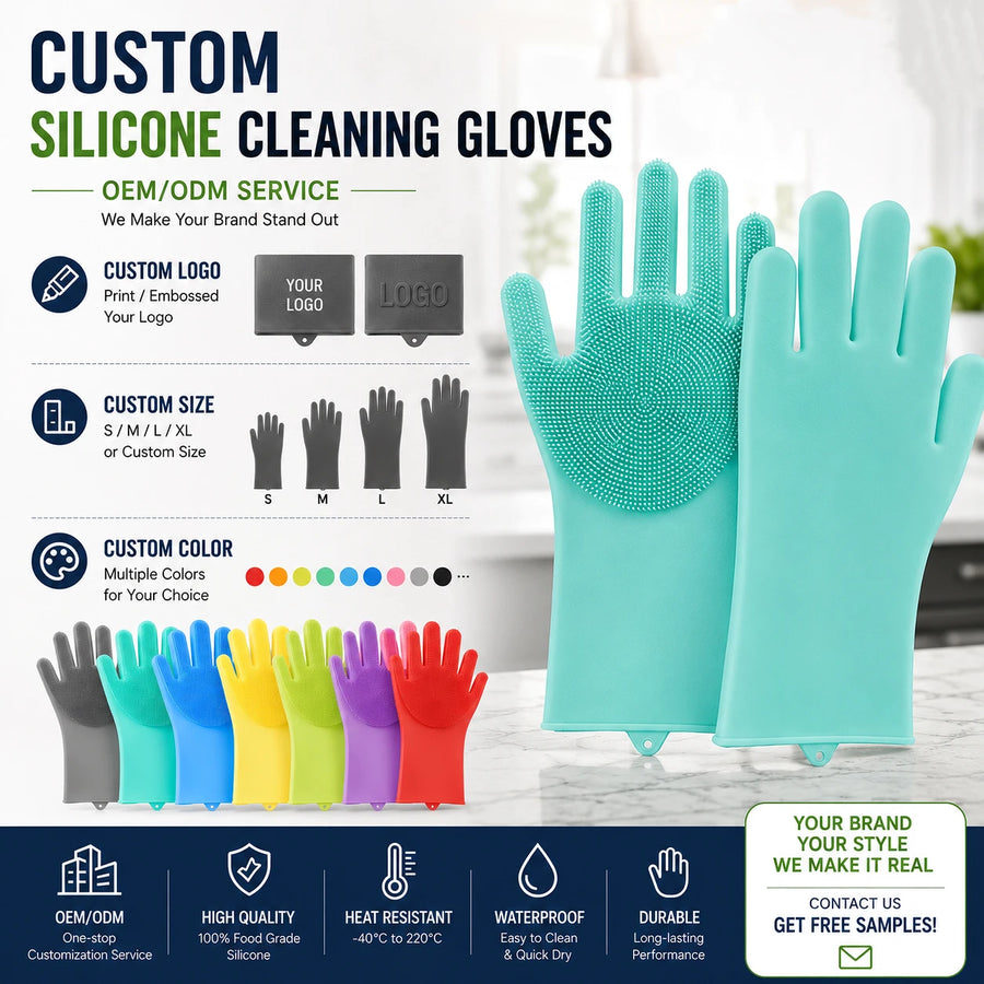 Custom Silicone Dishwashing Gloves | 600 Pcs MOQ | Waterproof Kitchen Gloves for Restaurant & Household