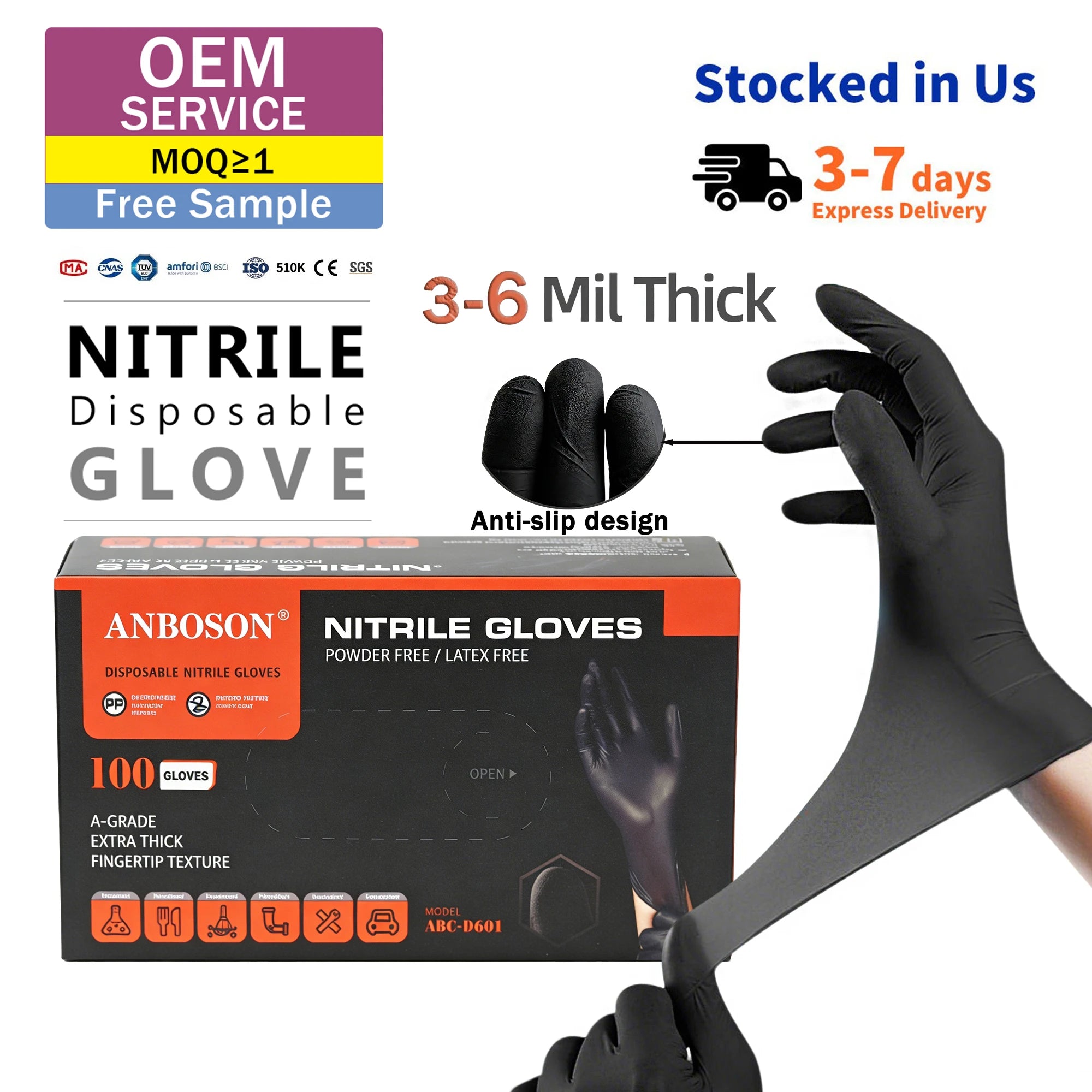 6 Mil Nitrile Gloves AQL 1.5 | 510K/CE Certified | Custom Logo | Bulk