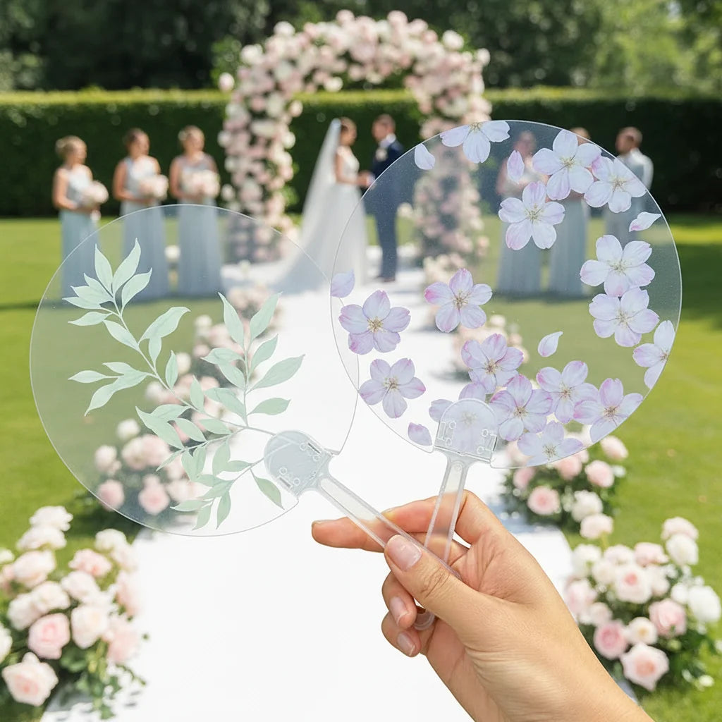 Custom Printed Transparent PP Hand Fan for Wedding Guests