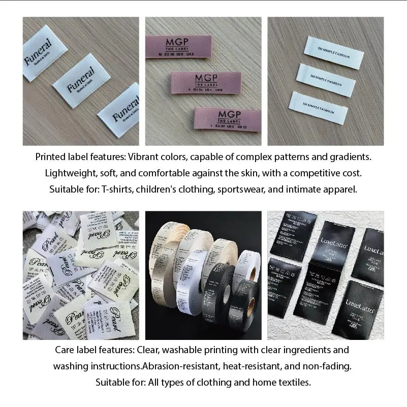 Custom Laser Cut Care Labels | Polyester, No Fraying | 100 Pcs MOQ | Apparel Branding