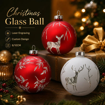 Custom Laser Engraved Glass Ornaments | CE RoHS CP65 Compliant | Bulk Christmas Decor