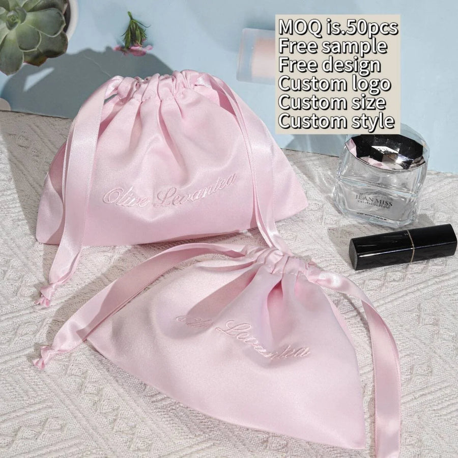 Custom Satin Drawstring Bags with Logo — 120-250 GSM for Cosmetic & Gift Packaging