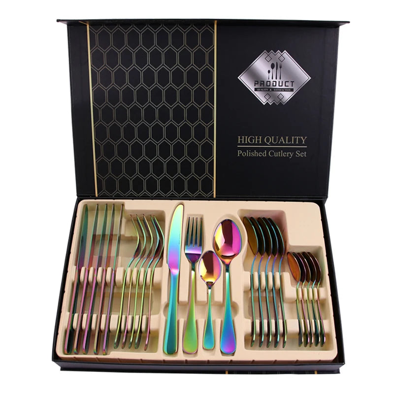 24 Pcs Gold Stainless Steel Flatware Set | 1,000 Box MOQ | Wholesale Cutlery