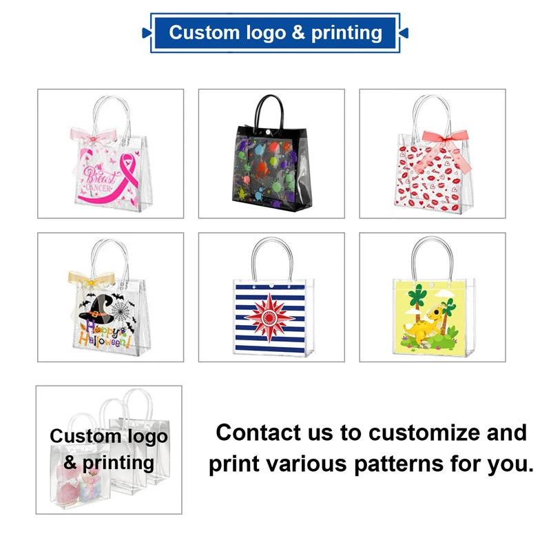 Custom Clear PVC Gift Bags: Button Closure, Full Color Print, Super Clear & Reusable