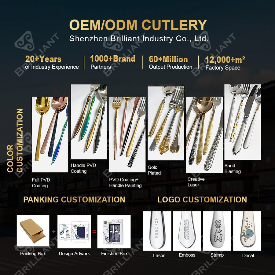 Luxury Gold Flatware Set — 18/0 Steel, 7-Day Lead, 6 Colors