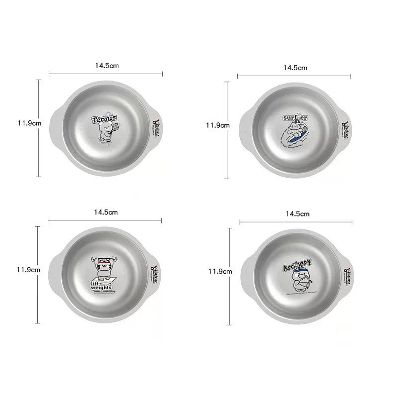 304 Stainless Steel Kids Plate — 100 MOQ, Divided Animal Shape