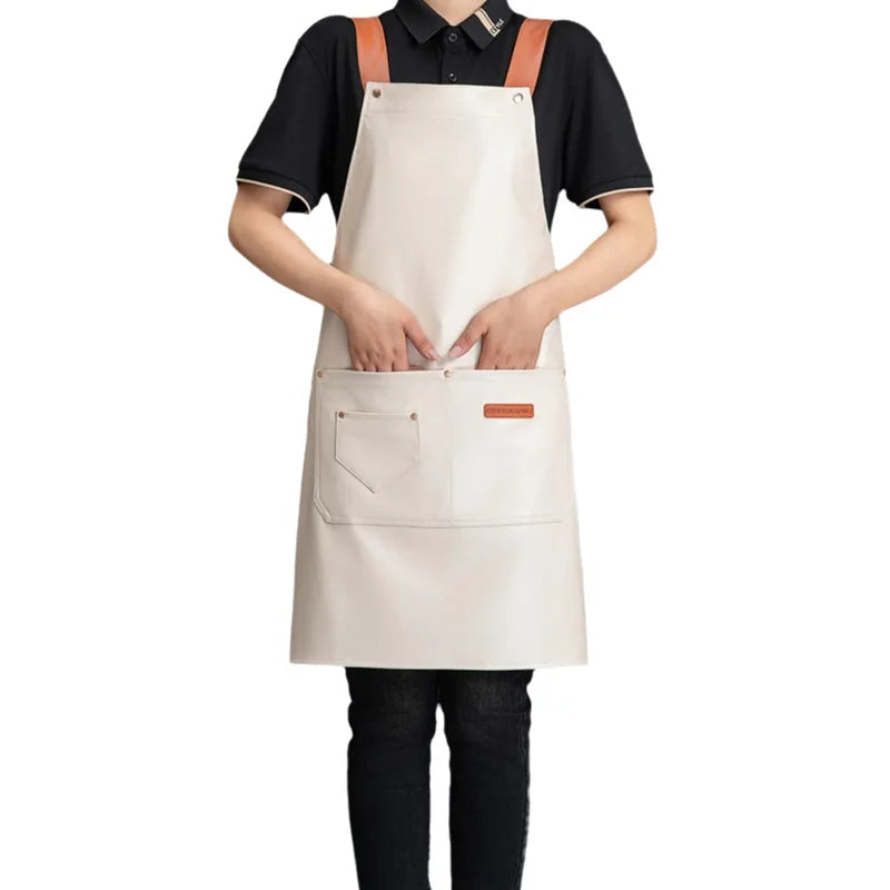 Custom PU Leather Sleeved Aprons with Logo | 50 MOQ for Restaurant Kitchen & Catering Staff Uniforms