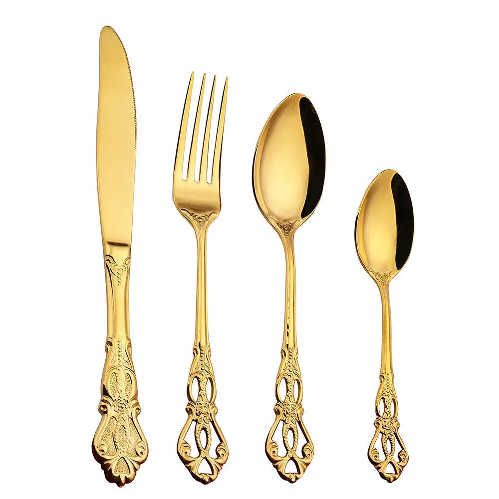 Baroque Gold Flatware Set 18/0 Stainless Steel for Weddings
