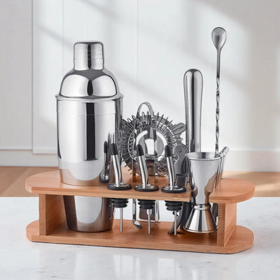 16-Piece Barware Set with Bamboo Stand | 700ml Shaker | 100 MOQ