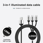 Custom 3-in-1 Braided Charging Cable with LED Logo Disc