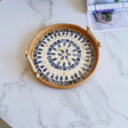 Double-Ear Rattan Fruit Plate | Hand-Woven | 50 MOQ | Colorful Shell